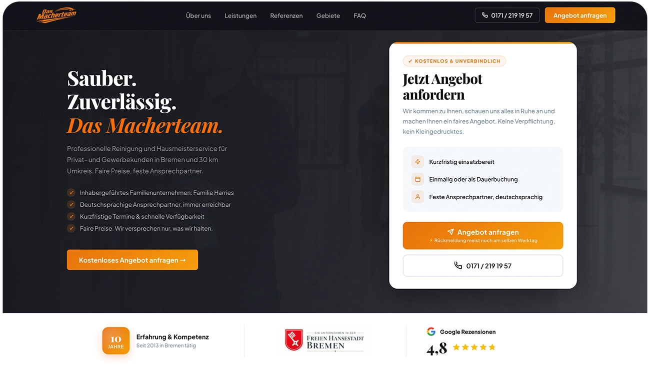Beispiel einer von MehrKunden.ai erstellten Website